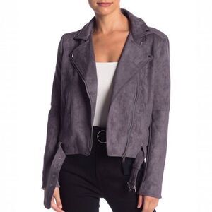 Anthro Emory Park Plush Faux Suede Moto Jacket in Charcoal